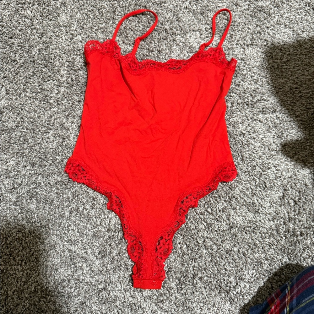 Skin Red Lace Trim Chemise